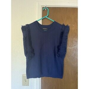 BR Women's Blue Sleeveless Fringe Sweater Tassel, NWOT, NS/Small
